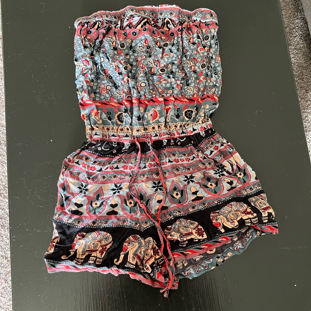 floral elephant sleeveless romper